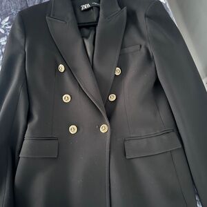 Zara Women's Elegant Black Blazer with Gold Buttons